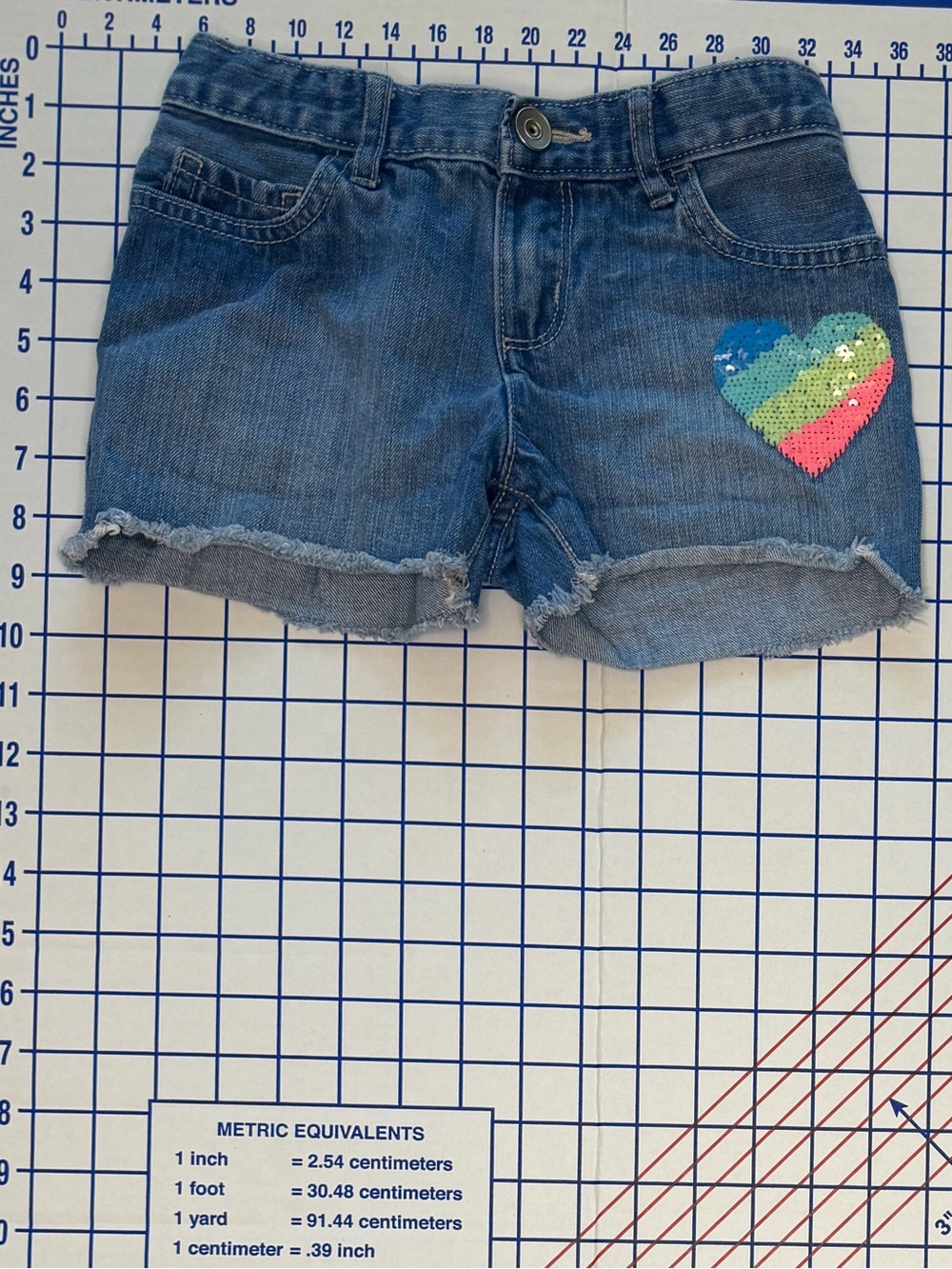 Place Blue Denim Shorts with Rainbow Sequin Heart